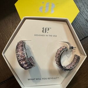 Glamorous Pink Crystal Hoop Earrings